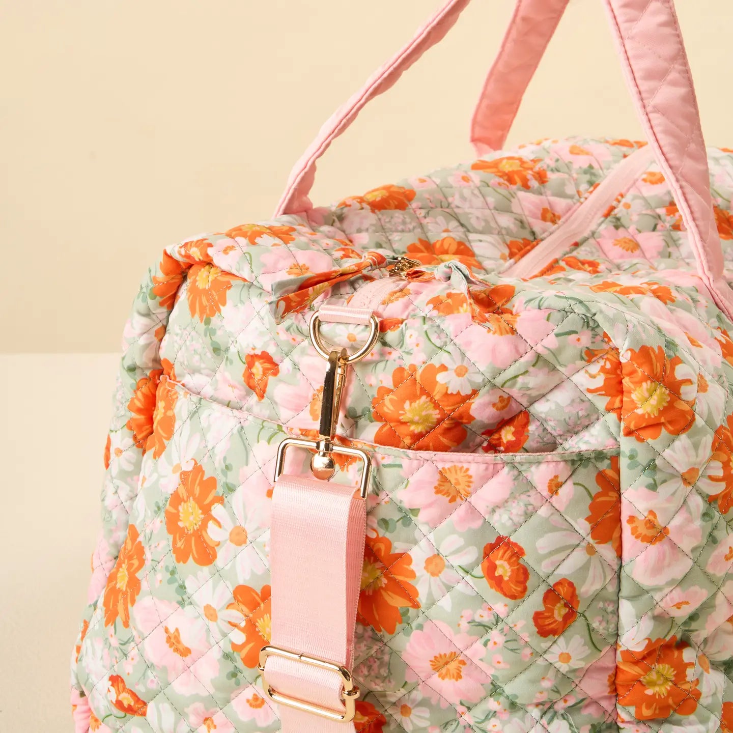 On-The-Go Quilted Weekender Bag - Bouquet Beauty Sage - Lace and Grace Boutique