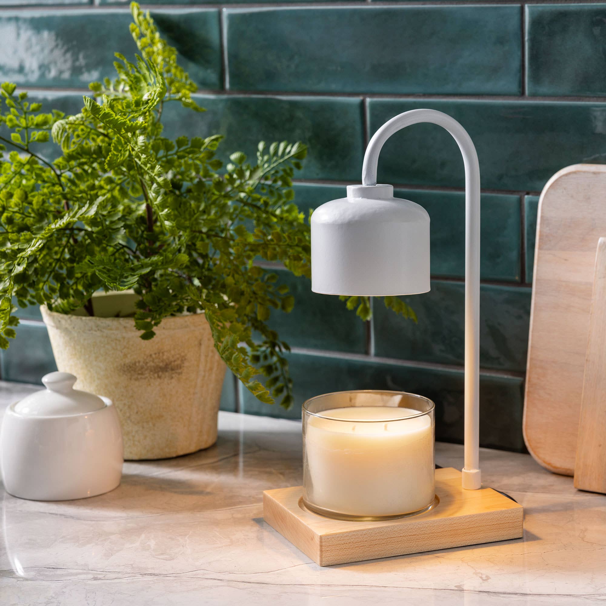 White & Wood Arched Candle Warmer Lamp - Lace and Grace Boutique