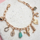 Western Boot, Bullhead, & Stone Charm Bracelet - Lace and Grace Boutique