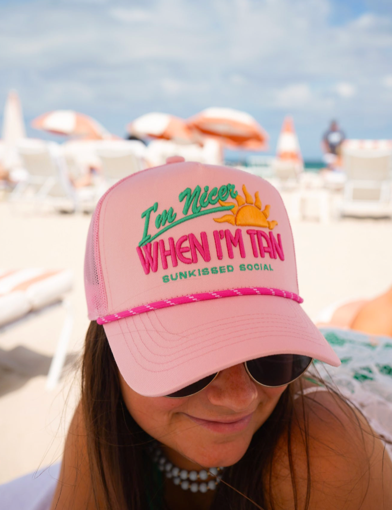 I’m Nicer When I’m Tan Trucker Hat - Pink - Lace and Grace Boutique
