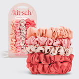 Kitsch Ruched Satin Scrunchie Set - Cherry Blossom