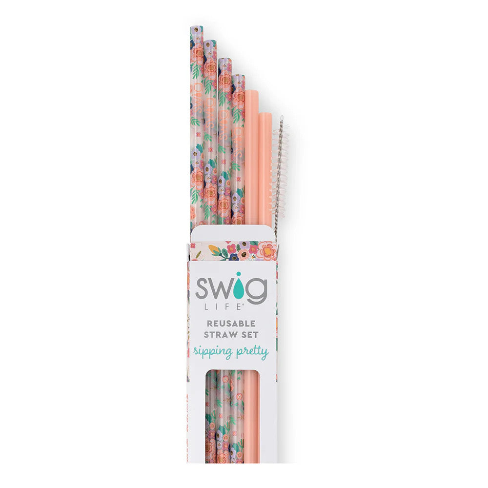 Swig Full Bloom + Coral Reusable Straw Set - Lace and Grace Boutique